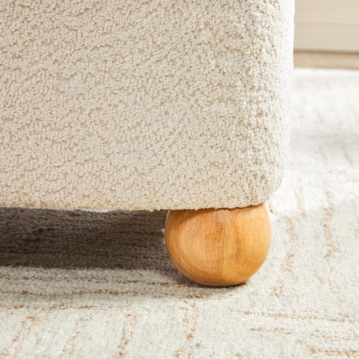 Linley Contemporary Small Storage Bouclé Ottoman with Wood Legs, Ivory