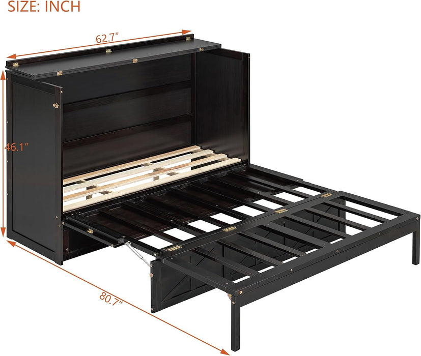 Brushed Espresso Queen Murphy Cabinet Bed USBPorts