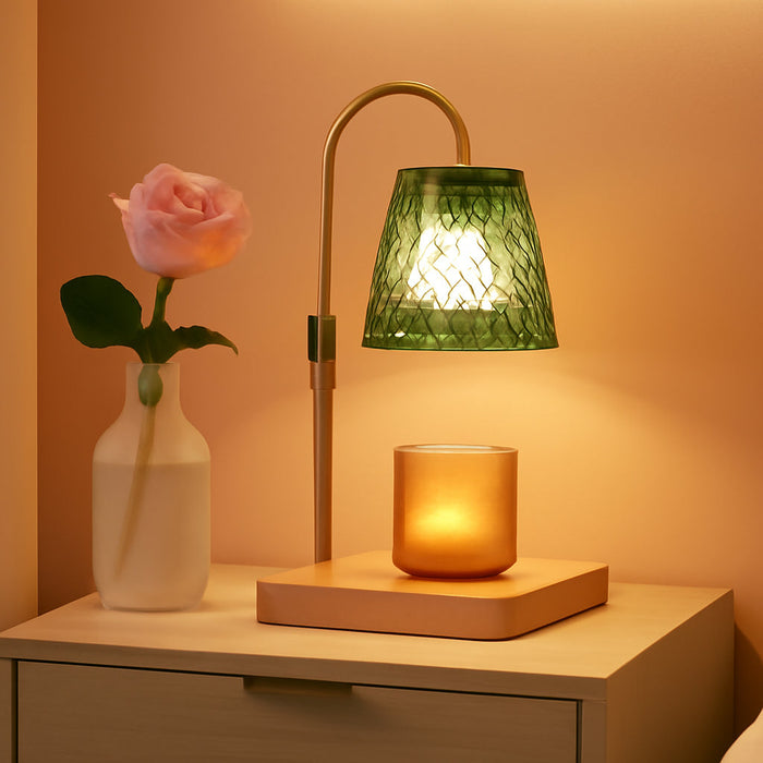 50W Candle Warmer Lamp with Timer & Dimmer - Electric Wax Melt Warmer, Adjustable Height, Wood Base, 2 Bulbs, Gift Packaging for Christmas, Birthday, Home Decor, Mother'S Day, Bedroom(Green)