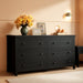 Farmhouse Black Dresser for Bedroom, 53.07'' Wide 6 Drawer Wood Dresser, Chest of Drawers with Double Rustic Handle, TV Stand for 60 Inch TV, Modern Clothes Organizer for Living Room, Hallway