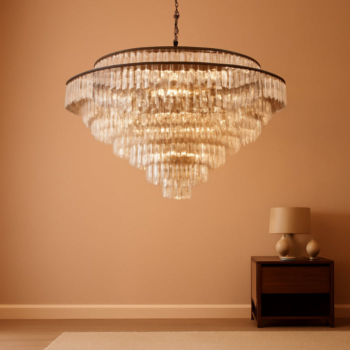 Large Crystal Chandelier, 48’’ Black Farmhouse Luxury Chandelier