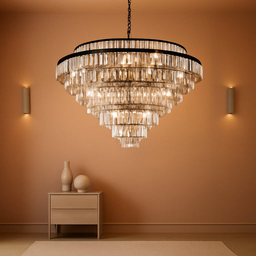 Large Crystal Chandelier, 48’’ Black Farmhouse Luxury Chandelier