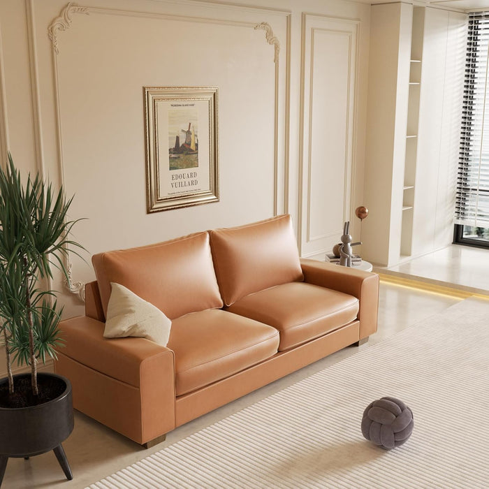 Faux Leather Loveseat Sofa 71Inch Brown SolidWoodenFrame