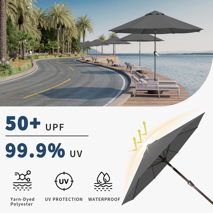 10FT Patio Umbrella Outdoor Market Umbrella with Crank and Tilt, 8 Flexible Fiberglass Ribs, Uv-Resistant Waterproof Canopy for Patio, Deck, Garden, Backyard, Gray