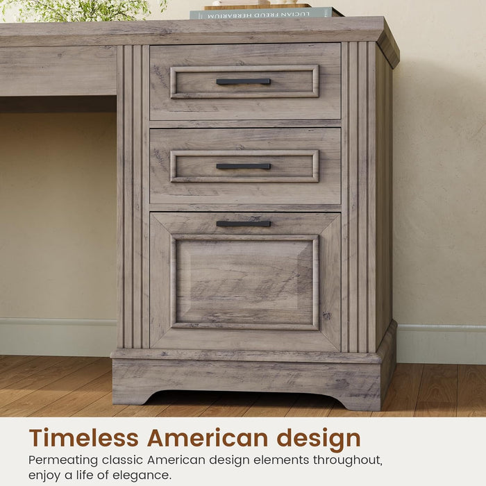 Farmhouse 55" Executive Desk, Computer Desk with Storage Drawers and Power Outlet, Home Office Desk, Workstation for Office Home, Grey