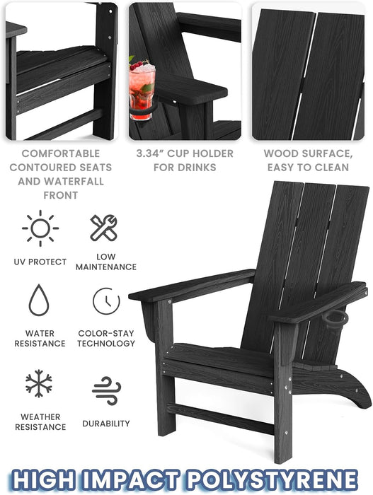 Modern Adirondack Chair with Cup Holder, HDPE Plastic Patio Chairs