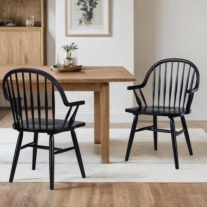 Windsor Black Dining Chairs Set of 2, Spindle Back Dining Chairs