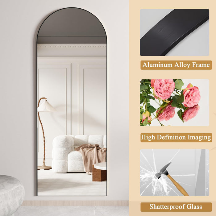 Full Length Mirror, 56"X16" Arch Mirror Floor Mirror with Stand, Black Arched Full Body Standing or Leaning Mirrors for Bedroom, Living Room
