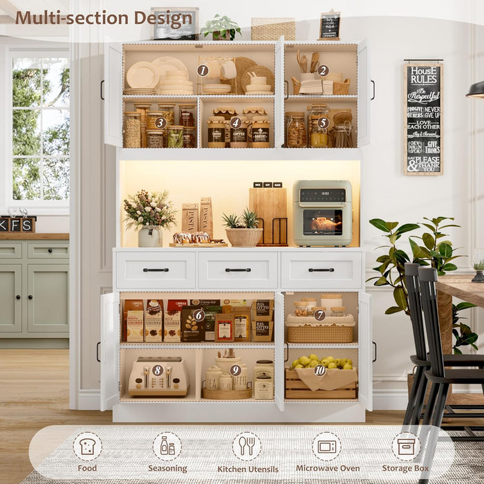 Tall White 72Inch Kitchen Pantry Cabinet Illumination