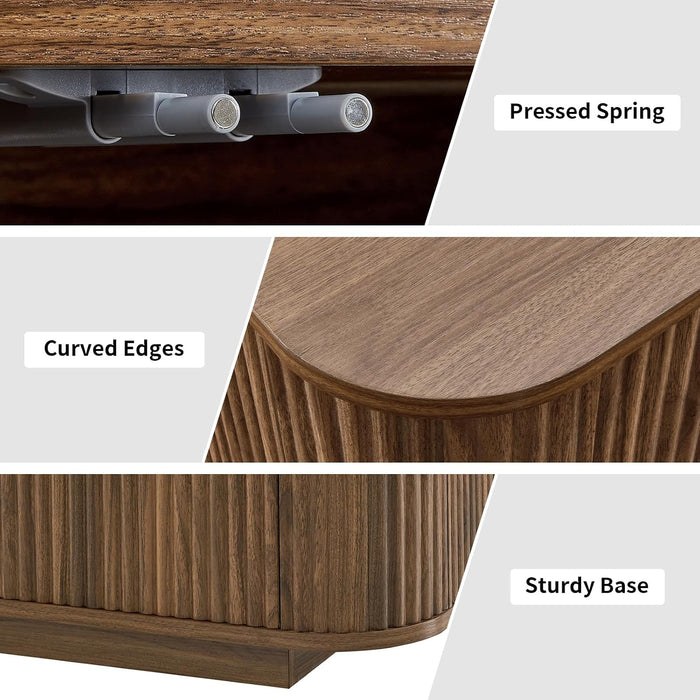 64" Sideboard Buffet Cabinet with Storage, Wooden Fluted Storage Cabinet Sideboard Credenza with Adjustable Shelves Pressed Spring for Kitchen Living Room (Walnut)