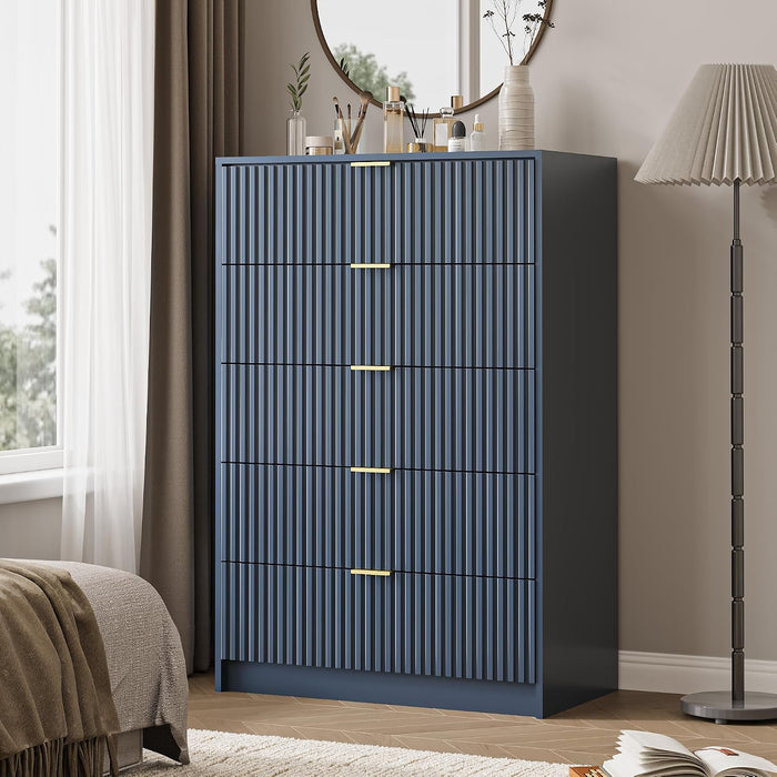 47" Tall Fluted 5-Drawer Dresser for Bedroom, Blue