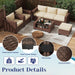 Patio Furniture Set 7 PCS Patio Conversation Sets, All-Weather PE Rattan Outdoor Sectional Sofa with Cushion and 2- Tier Glass Coffee Table（Brown/Beige）