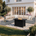 8 Piece Outdoor Patio Furniture Set with 43 Inch Propane Fire Pit, Washable Cushions, Glass Coffee Table, Waterproof Cover & CSA Certified for Backyard Poolside, Silver PE Rattan/Khaki