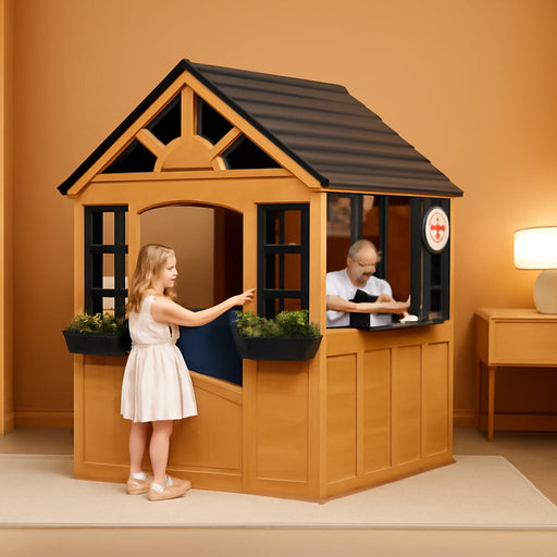 Kids Outdoor Wooden Playhouse With Kitchen Playground