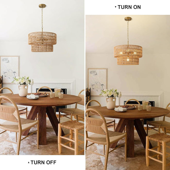 17.8 Inch Boho Handwoven Rattan Chandelier Fixture