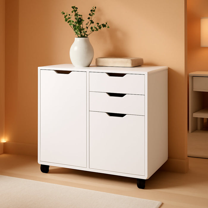 Halifax Storage Mobile Cabinets, 1 Large Door, 3 Drawers, for Home Office, White