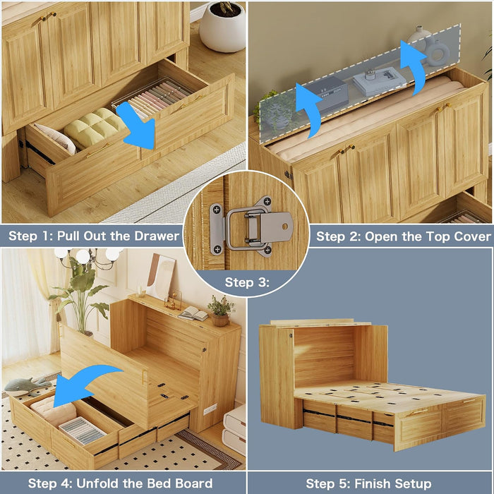 Oakwood Industrial Murphy Cabinet Bed With Charging