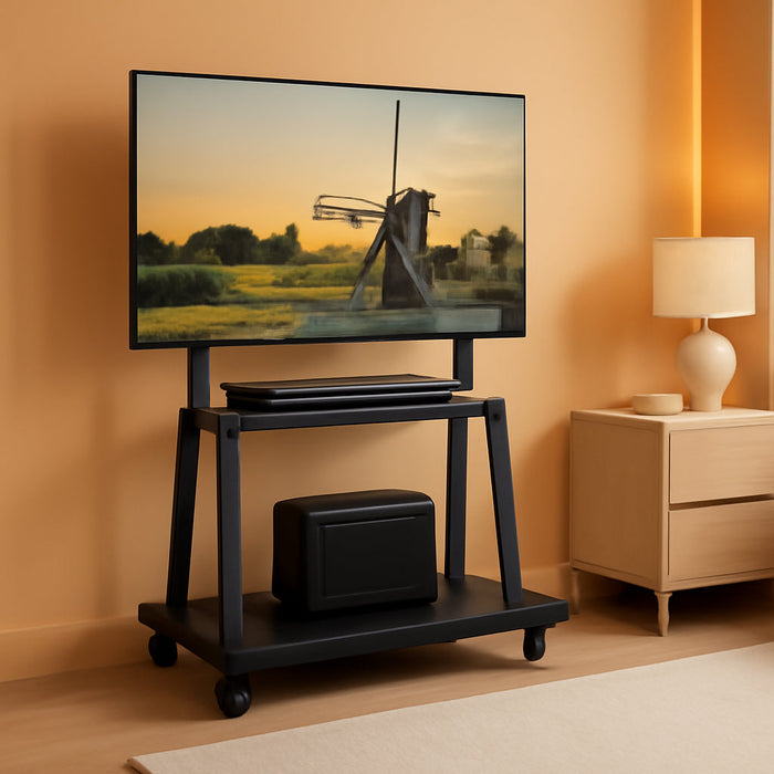 Mobile TV Cart,Rolling Tvs Cart on Wheels Height Adjustable Heavy-Duty Floor Stand Base for 42-86 Inch LCD LED OLED Flat Panel Screens Smartboard Movable Holds up to 176Lbs with Shelf