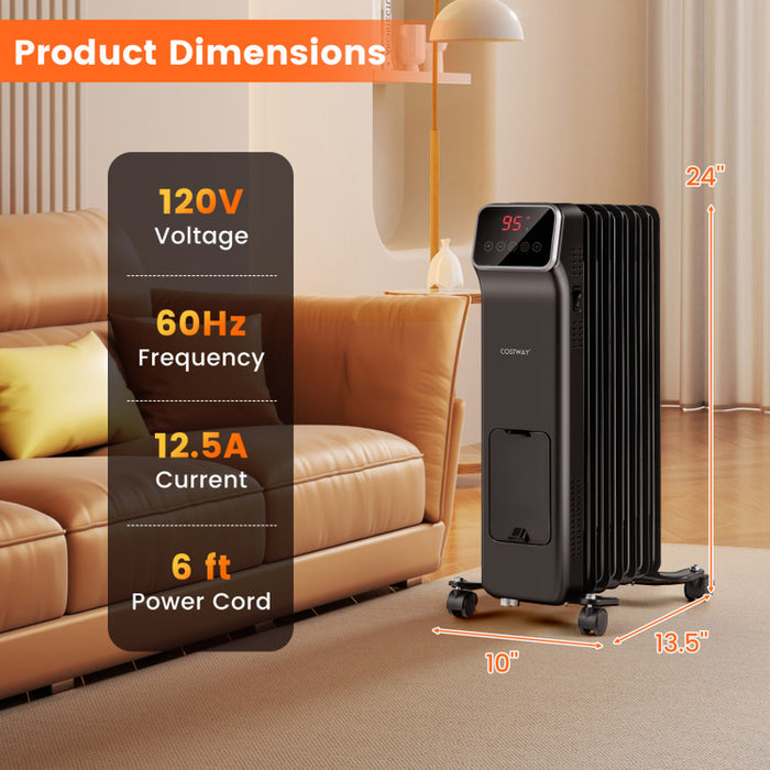 1500W Oil Filled Radiator Heater with Remote Control 3 Modes 24H Timer