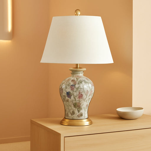 Grace 24" French Country Floral Urn Ceramic Lamp, Multi-Colored