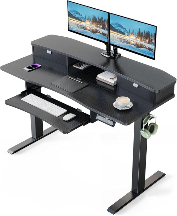 48" X 26" Electric Standing Desk with 2 Drawers & 26.7" Large Keyboard Tray, C-Clamp Mount Compatible, Adjustable Computer Desk for Home Office, Stand up Desk with 4 Height Presets, Black