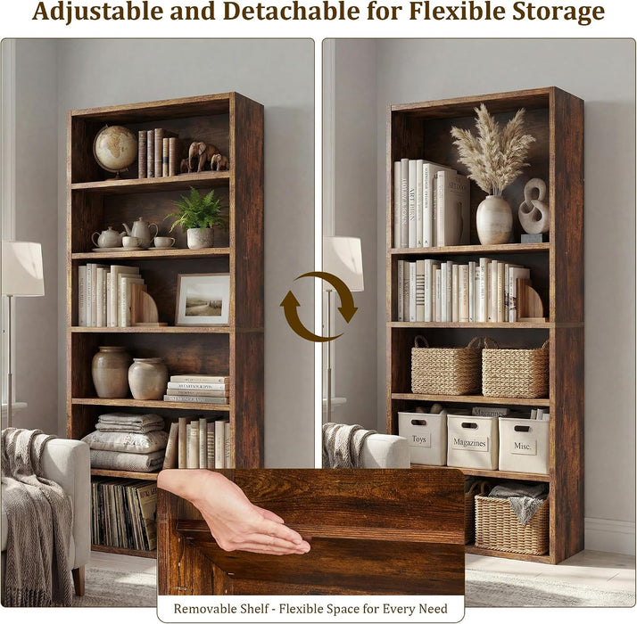 6 Tier Bookshelf, Tall Display Storage Shelves Floor Wood Shelves, Brown | Floor Standing 6 Tiers Display Storage Shelves 63 in Tall Bookcase Home Decor Furniture for Home Office, Living Room, Bedroom