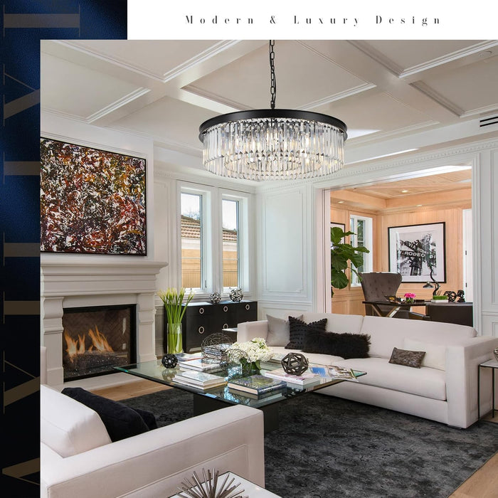Black 30 Inch Multifacted Crystal Chandelier Light