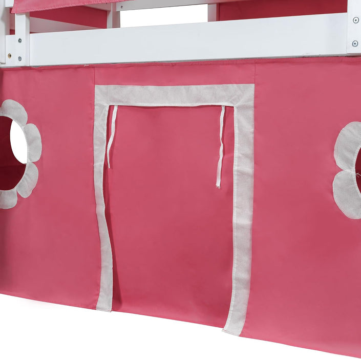 Pink Twin Loft Bed With Slide Integratedguardrails