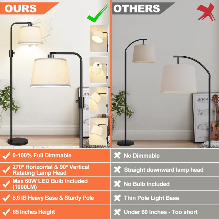 Black Dimmable Arc Floor Lamp TallStanding 1000Lumen