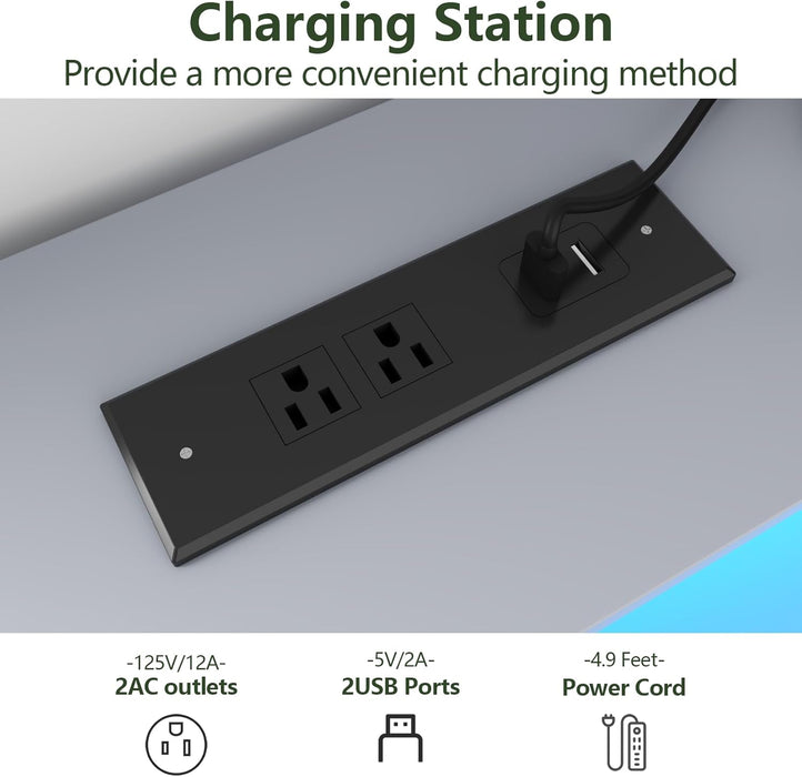 6 Drawer Dresser with Power Outlet, Chest of Drawer with LED Light, Modern Dresser with Open Storage Cubby, Double Wide Dressers Organizer for Bedroom, Living Room, Entryway, Hallway (Grey, 6 Drawers)