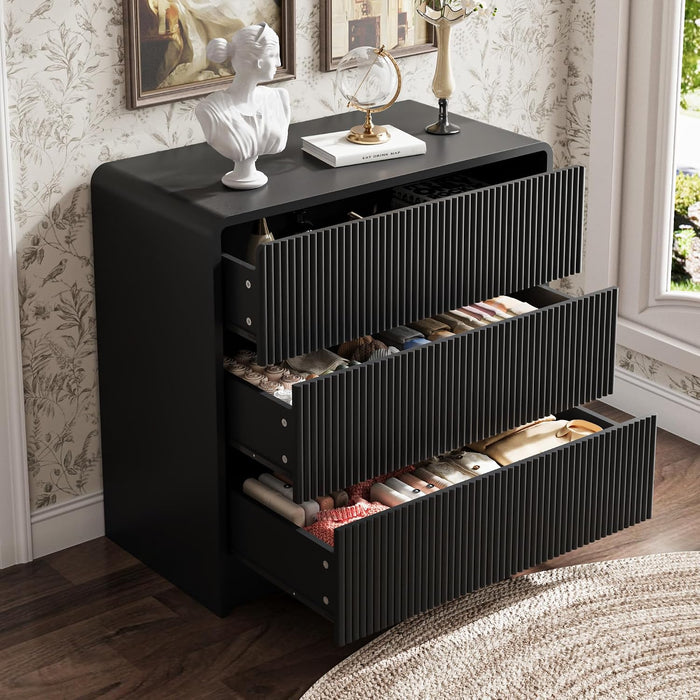 55" Wide Modern Curved 3 Drawer Dresser，Black