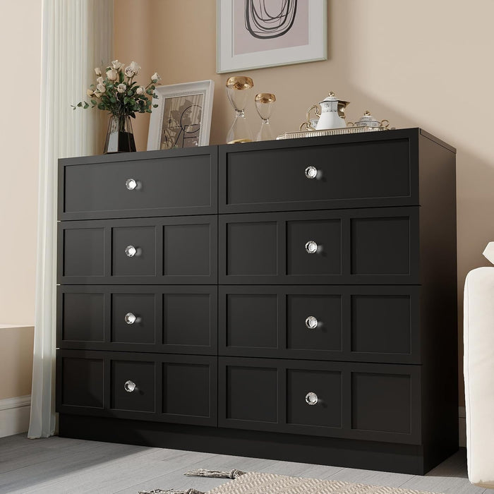 8 Drawer Dresser for Bedroom: 47" Black Chest of Drawers with Deep Drawers