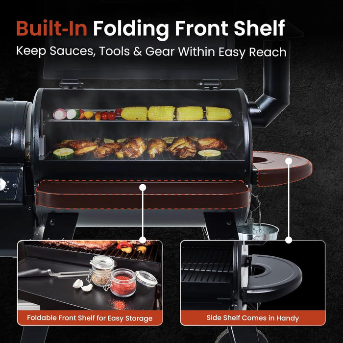 ZPG-450A Wood Pellet Grill & Smoker with PID V2.1 Controller, 459 Sq in Cook Area, Meat Probe, Foldable Shelf, 8 in 1 BBQ Grill Outdoor Auto Temperature Control, Black