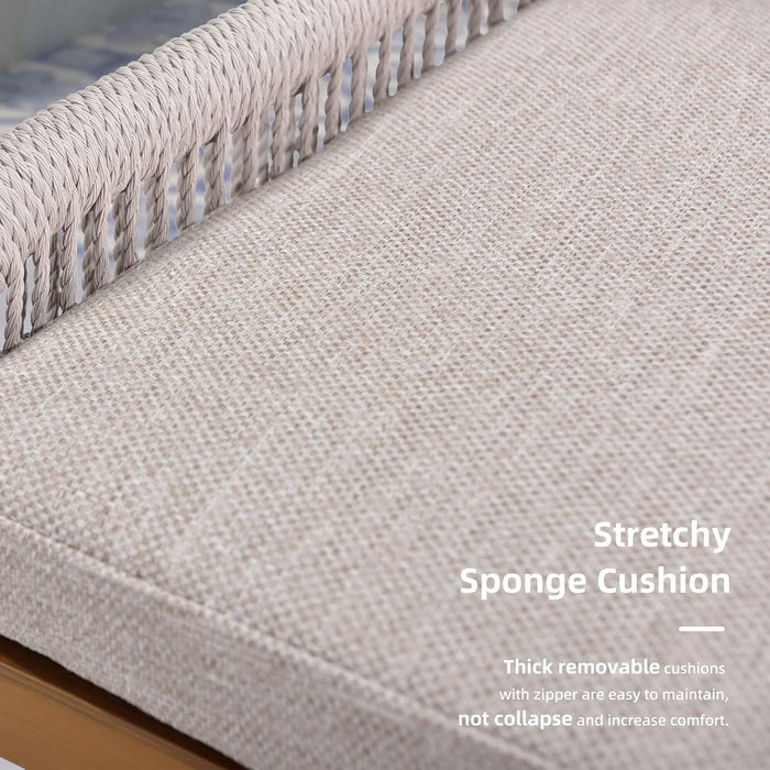 7 Pieces Dining Set Patio Metal Rectangular Table and Wicker Rattan Chairs for outside Porch Garden Kitchen Modern Outdoor Furniture Sets