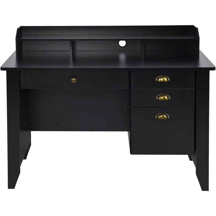 Matte Black Desk with Drawers and Hutch