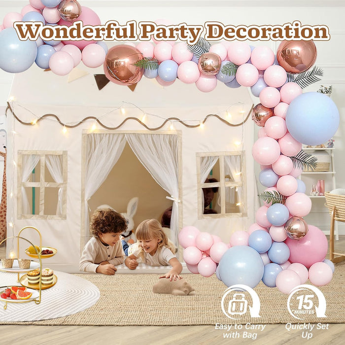 Kids Play Tent, Toddlers Large Playhouse with Mat, Star String, Flag, Machine Washable, Indoor and Outdoor Play Tent for Kids, Girls & Boy Aged 3+, 50" X 34" X 51", Cream