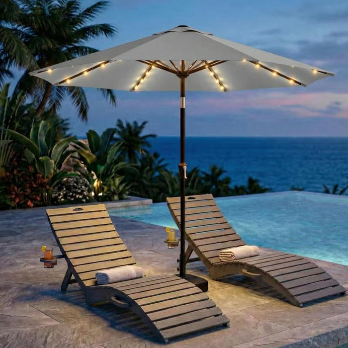 10FT Outdoor Patio Umbrella with Solar Lights, Market Table Umbrella with Push Button Tilt & Crank, 8 Sturdy Ribs, 32 LED Lights, UV Protection for Garden Lawn Deck Backyard Pool (Light Grey)