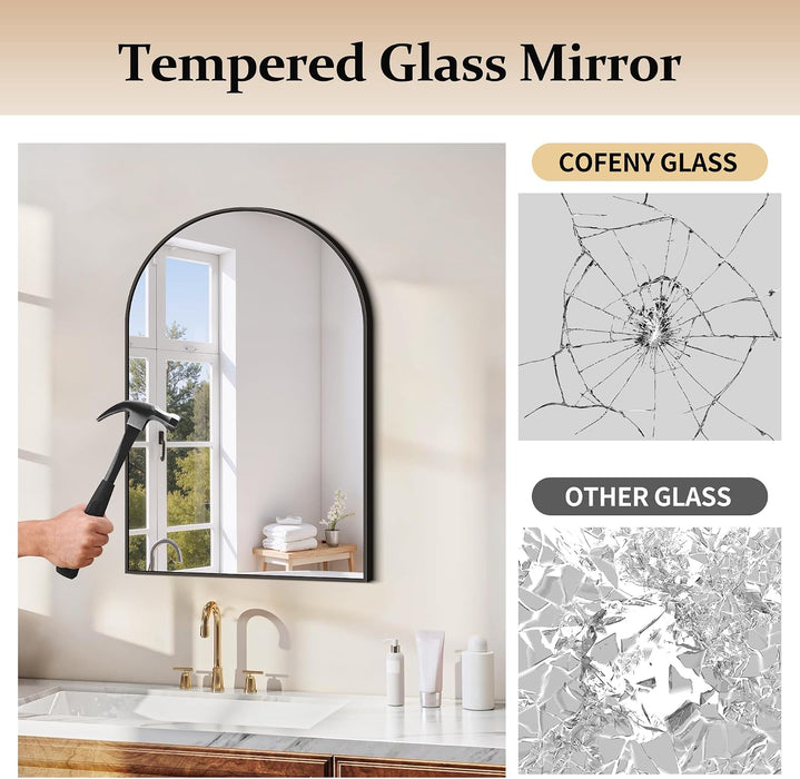 Black Arch Mirror, 30’’X36’’ Black Mirror for Bathroom, Wide Arched Bathroom Mirror with Metal Frame, Wall Mounted Mirror for Bedroom Living Room Entryway Modern