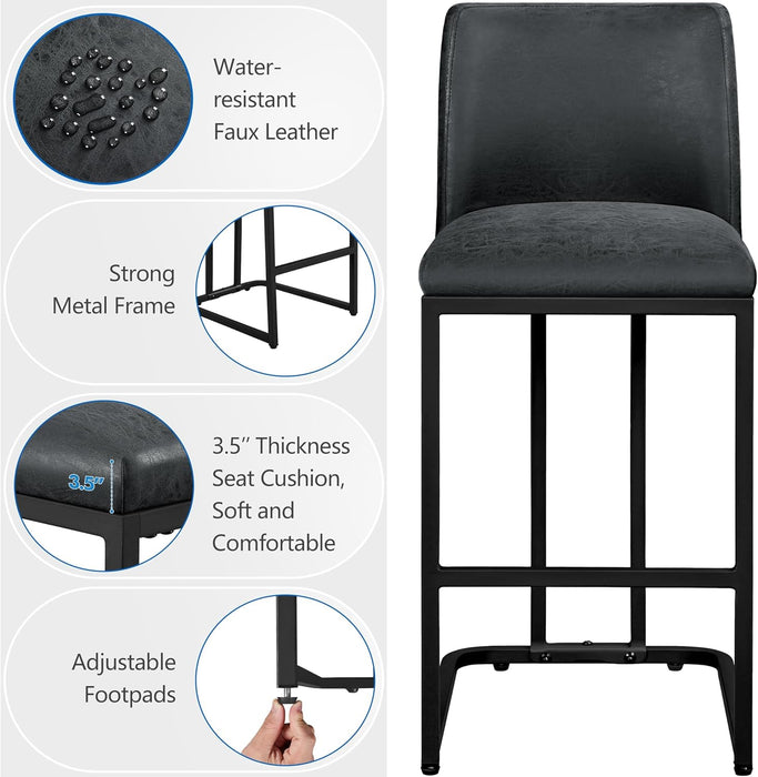 Counter Height Bar Stools 24'' Bar Stools Set of 2 Leather Bar Chairs Modern Upholstered Barstools with Back for Kitchen Counter, Dark Gray