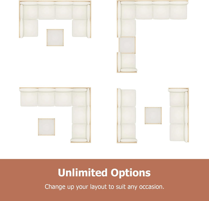 Outdoor Patio Furniture Set, Wicker Outdoor Sectional Set, Boho Patio Conversation Sectional Sofa with Large Tempered Glass Coffee Table and Waterproof Cushion (7-Piece Patio Furniture)