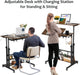 Mobile Standing Desk Adjustable Height, Rolling Desk Stand up Desk, Mobile Laptop Desk, Rolling Computer Desk with Charging Station, Portable Desk with Wheels, Rustic Brown