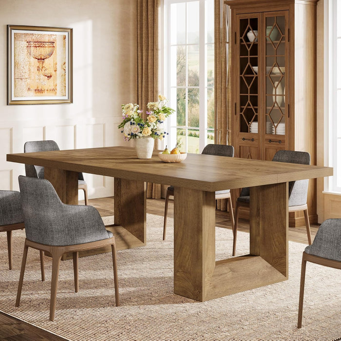 Farmhouse Dining Table, 63-Inch Rectangular Kitchen Table with Strong Geometric Frame for Kitchen & Dining & Living Room, Brown