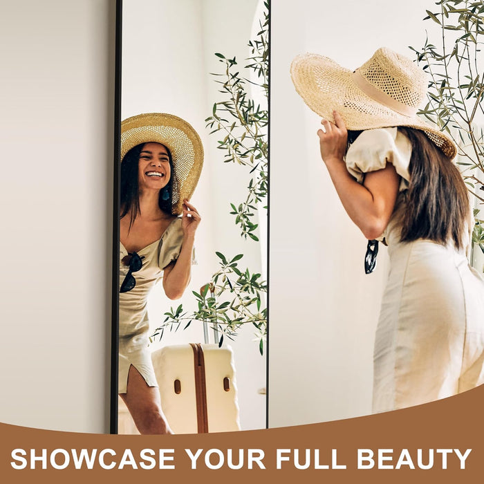 Wall Full Length Mirror,Standing Mirror Full Body,Large Floor for Wall Door Bedroom Bathroom Living Room with Aluminium Frame(With Stand,56X15-Black)