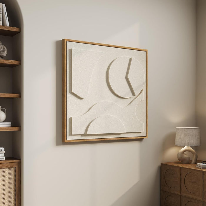 Large 3D Textured Framed White Abstract Wall Art, Square Modern Paintings Artwork for Walls, Minimalist White Geometric Block Pictures for Living Room Bedroom Dining Room Office Hallway Wall Decor 30X30 In