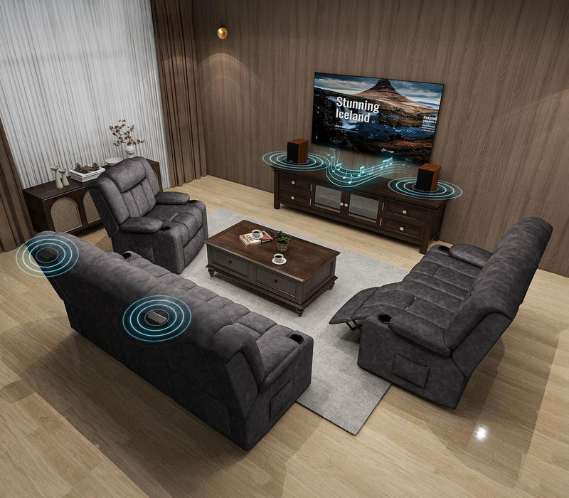Loveseat Recliner Sofa,Fabric Home Theater Seating Seats,Rv Manual Reclining Chair with Bluetooth Speakers,Living Room Furniture Set