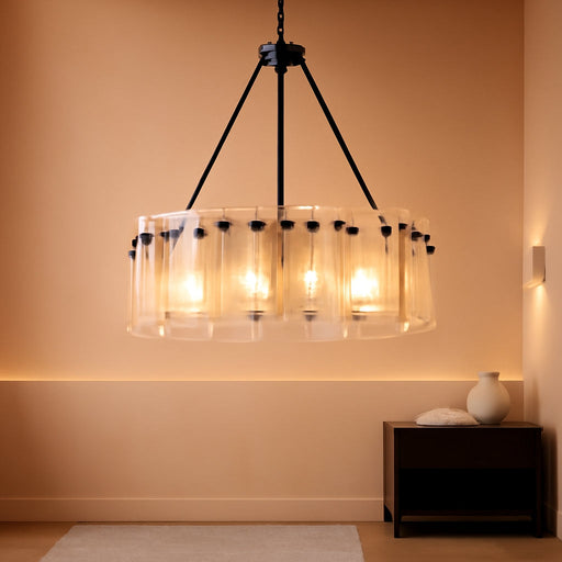 JetBlack CrystalGlass Drum Chandelier Light Luminaire