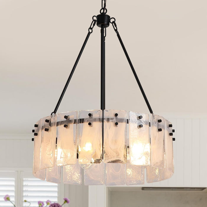 JetBlack CrystalGlass Drum Chandelier Light Luminaire