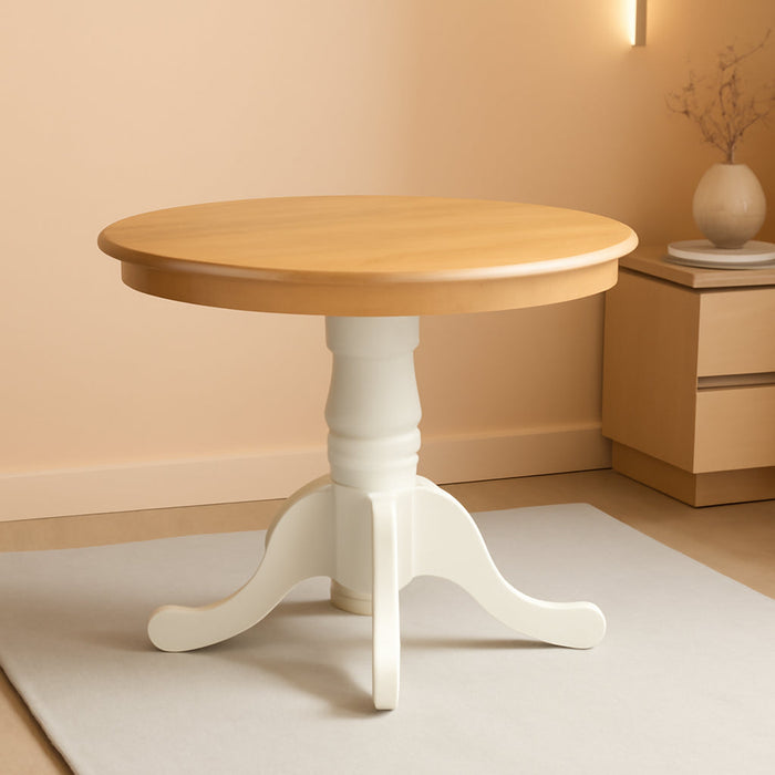 EMT-OLW-TP Eden Dining Room Table - a round Kitchen Table Top with Pedestal Base, 30X30 Inch, Oak & Linen White
