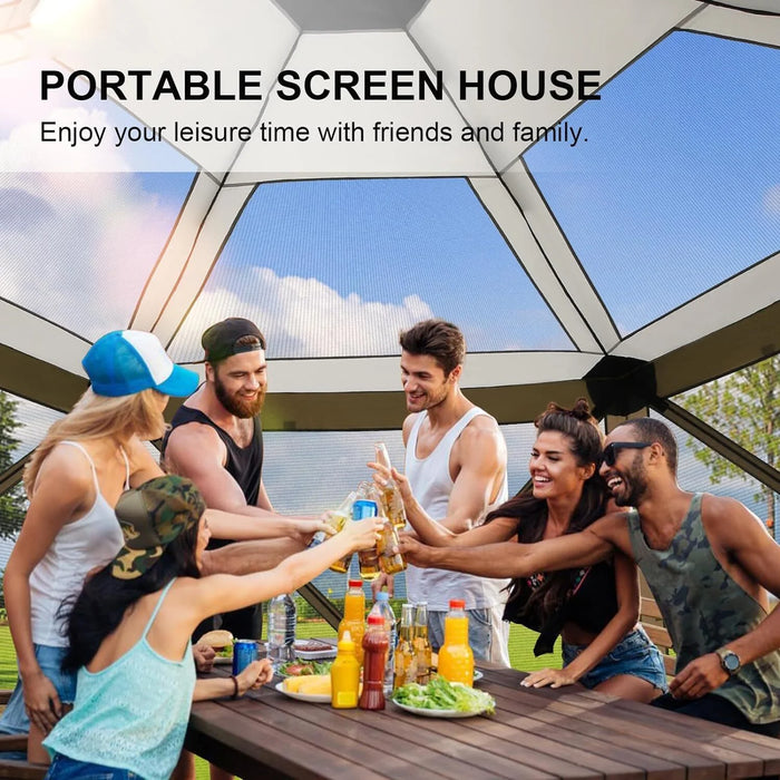 Pop up Gazebo Screen Tent Screen House for Camping,12X12 Starry Sky Gazebo with Removable Roof, Outdoor Screened Gazebo with Sidewalls, Portable Hub Tent with Carry Bag and Ground Stakes,Brown