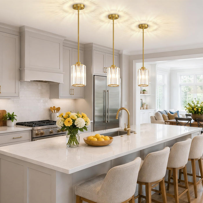 Brushed Gold Crystal Pendant Lights Kitchen Island